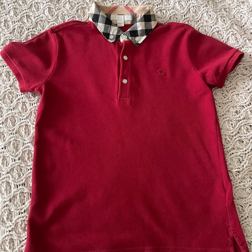 Burberry Red Polo with Signature Check Collar